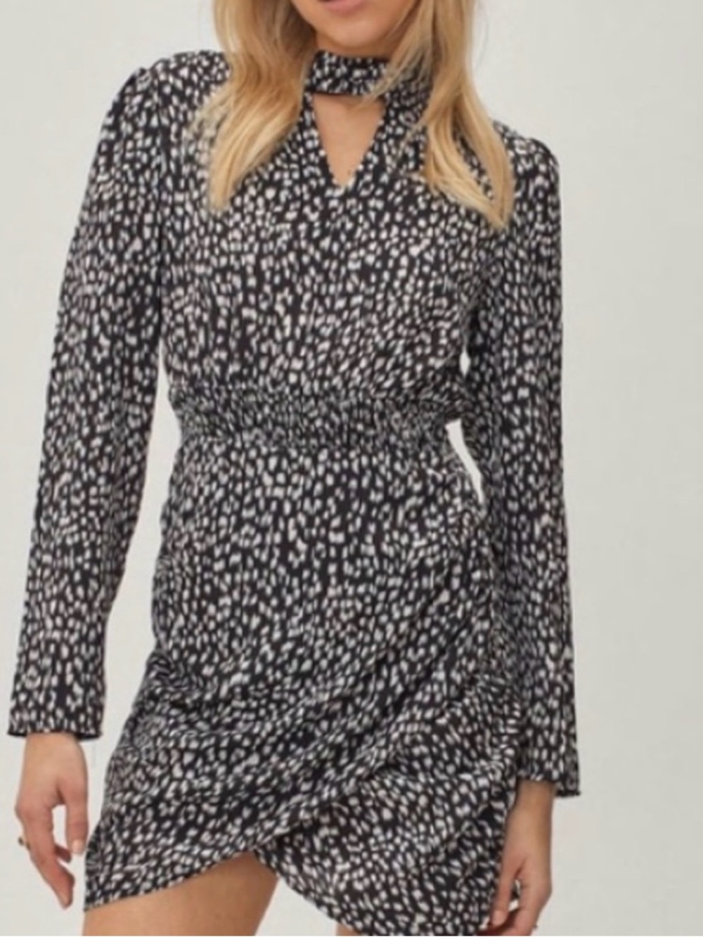 Nasty Gal Black and White Speckled Long-Sleeve Mini Dress